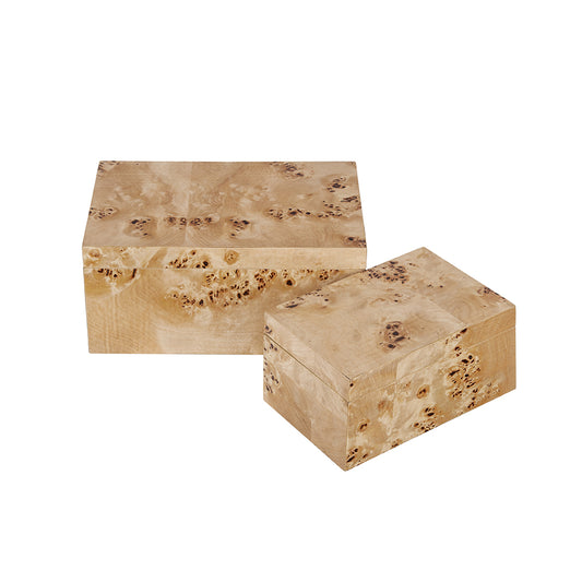 Burl Wood Storage Boxes, Set of 2