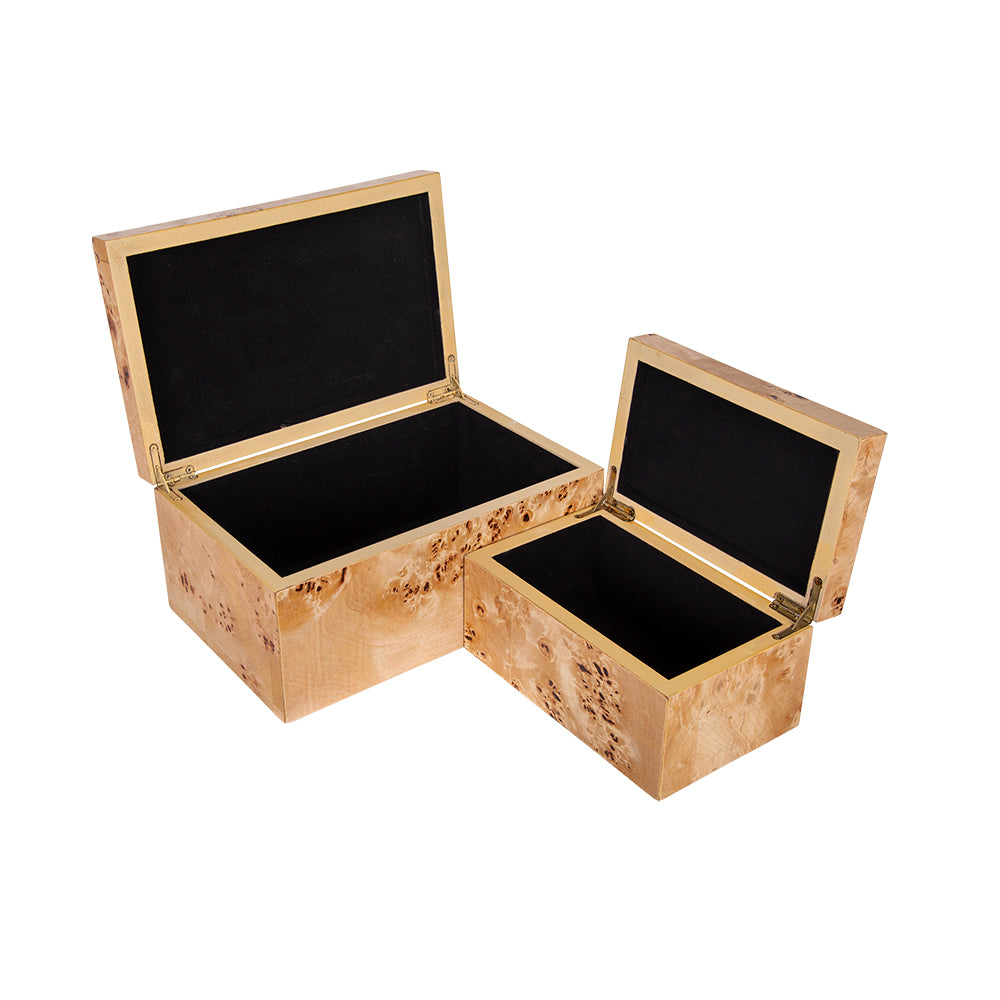 Burl Wood Storage Boxes, Set of 2