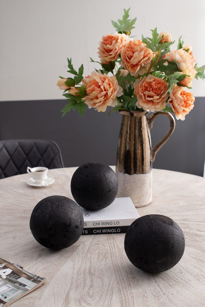 Black Decorative Teak Balls, Set of 3