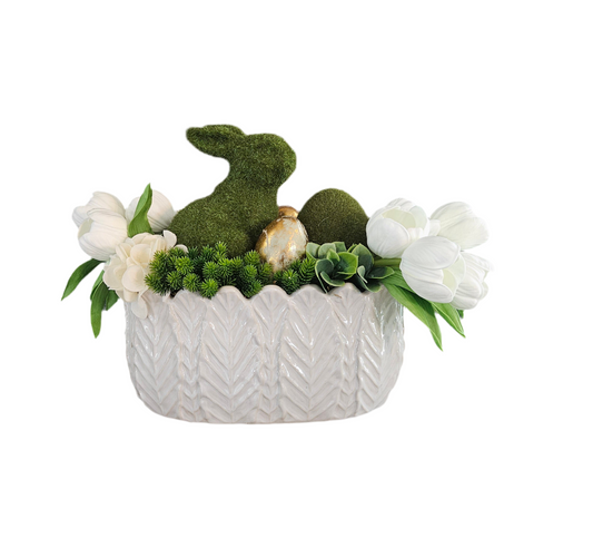 Moss Bunny and Tulips Centerpiece