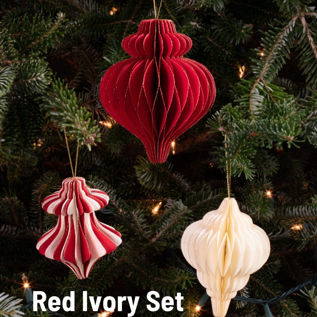 Honeycomb tree & ornaments, festive charm, nostalgic: Set 3 Dusty Mauve