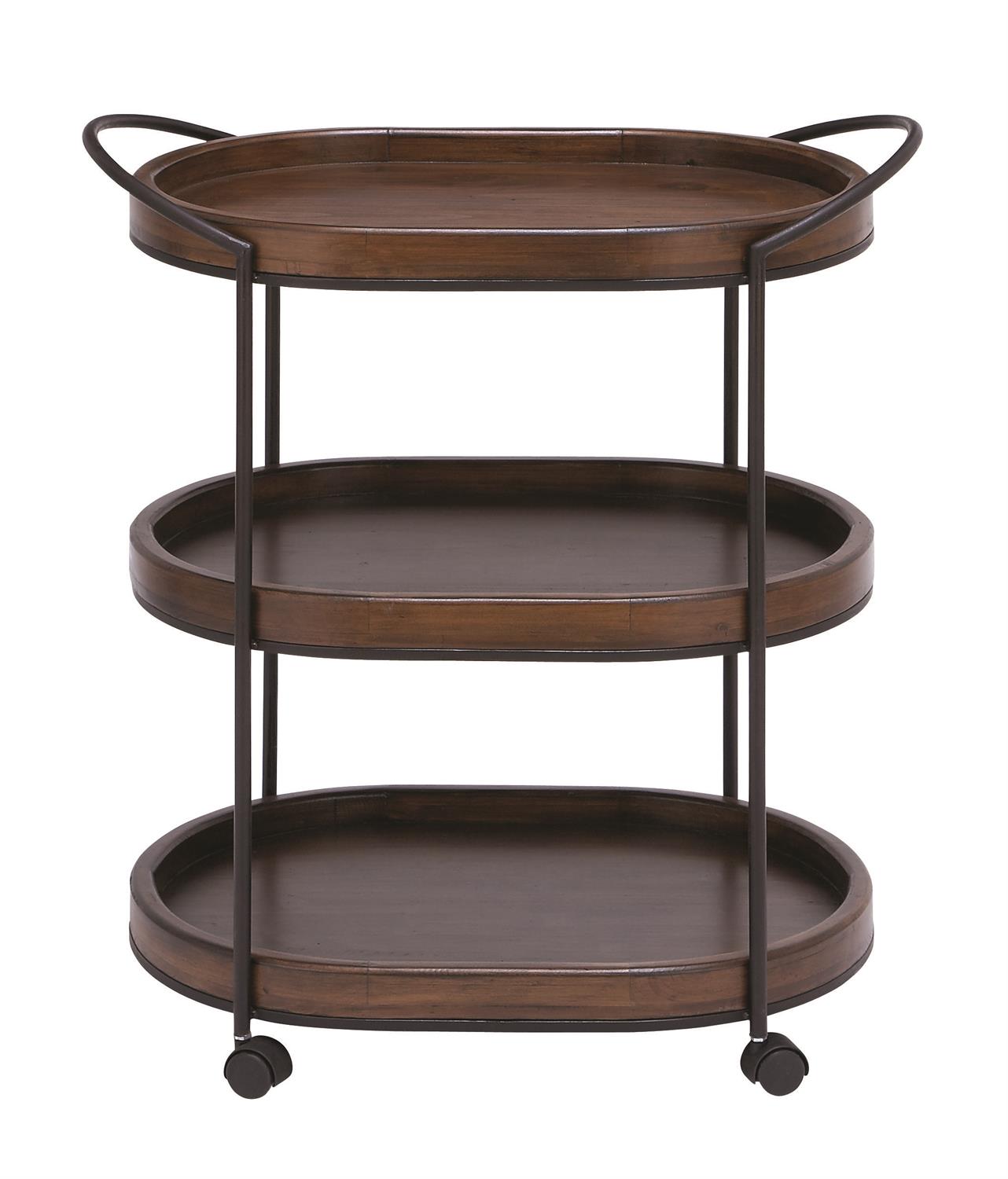 Wood Oval Rolling Bar Cart