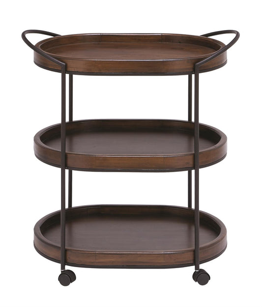 Wood Oval Rolling Bar Cart