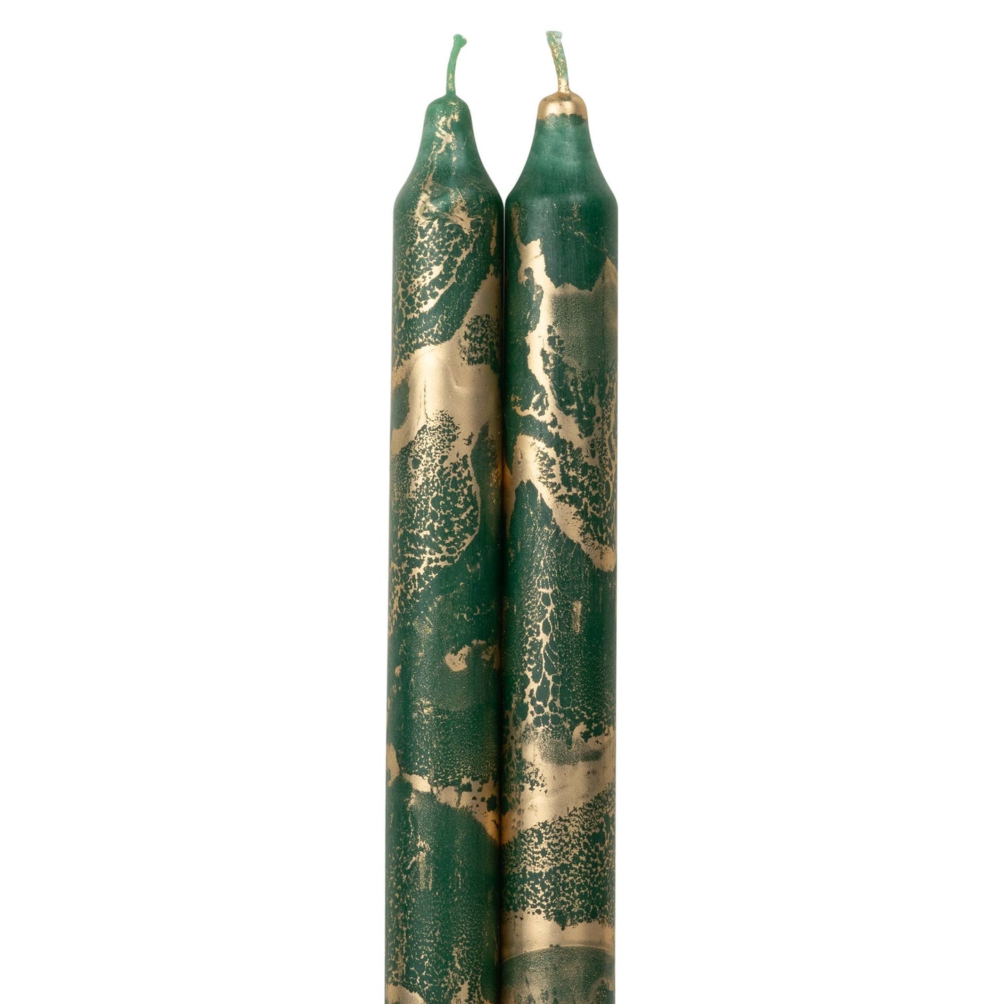 12" Hunter Green w/ Gold Decorative Taper Candles (Pack of 2)