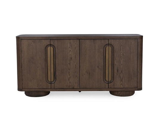 Wooden sideboard with two doors on a white background