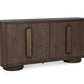 Wooden sideboard with curved design on a white background