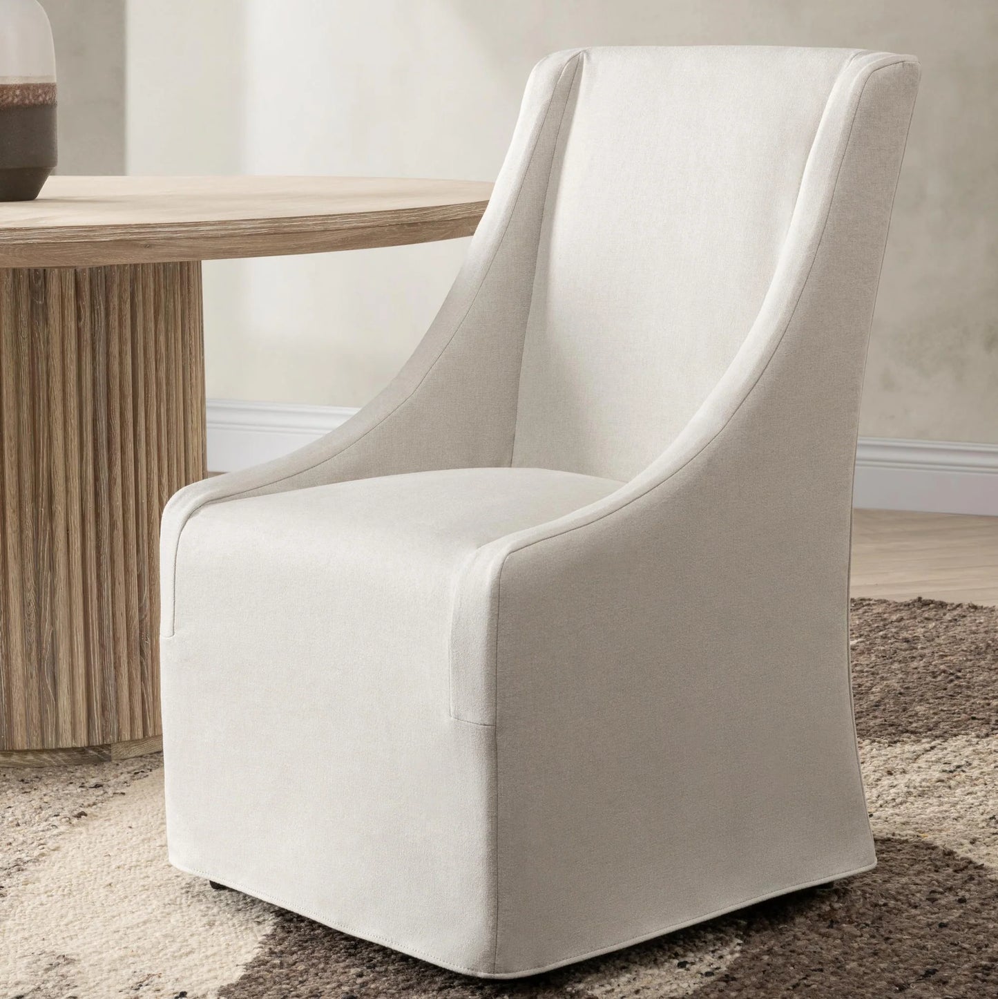 Warwick Upholstered Rolling Dining Chair, Stone Beige