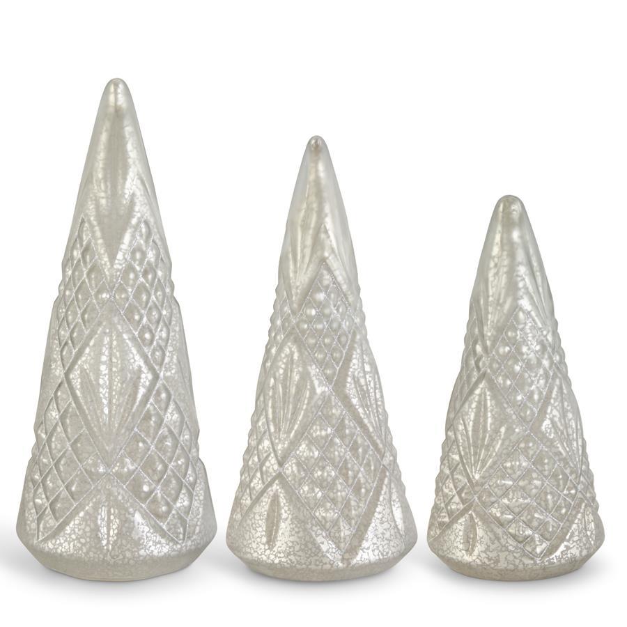 Silver Mercury Glass Embossed LED Trees (Various Sizes)