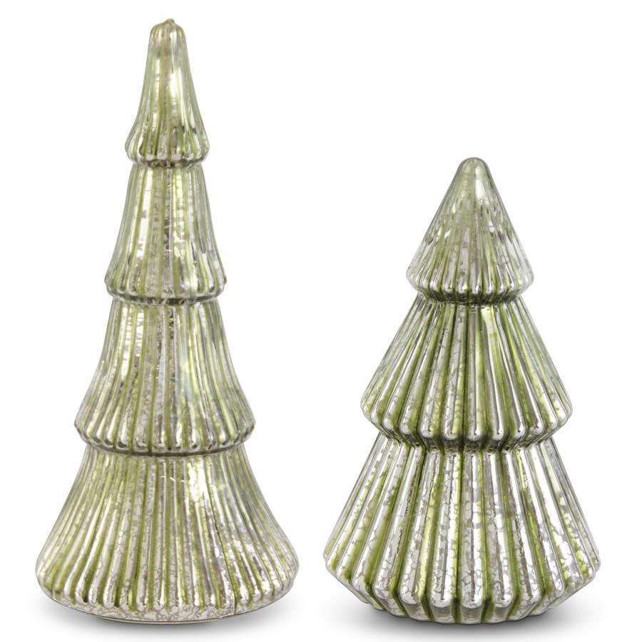 Ribbed Green Mercury Glass LED Trees (Various Sizes)