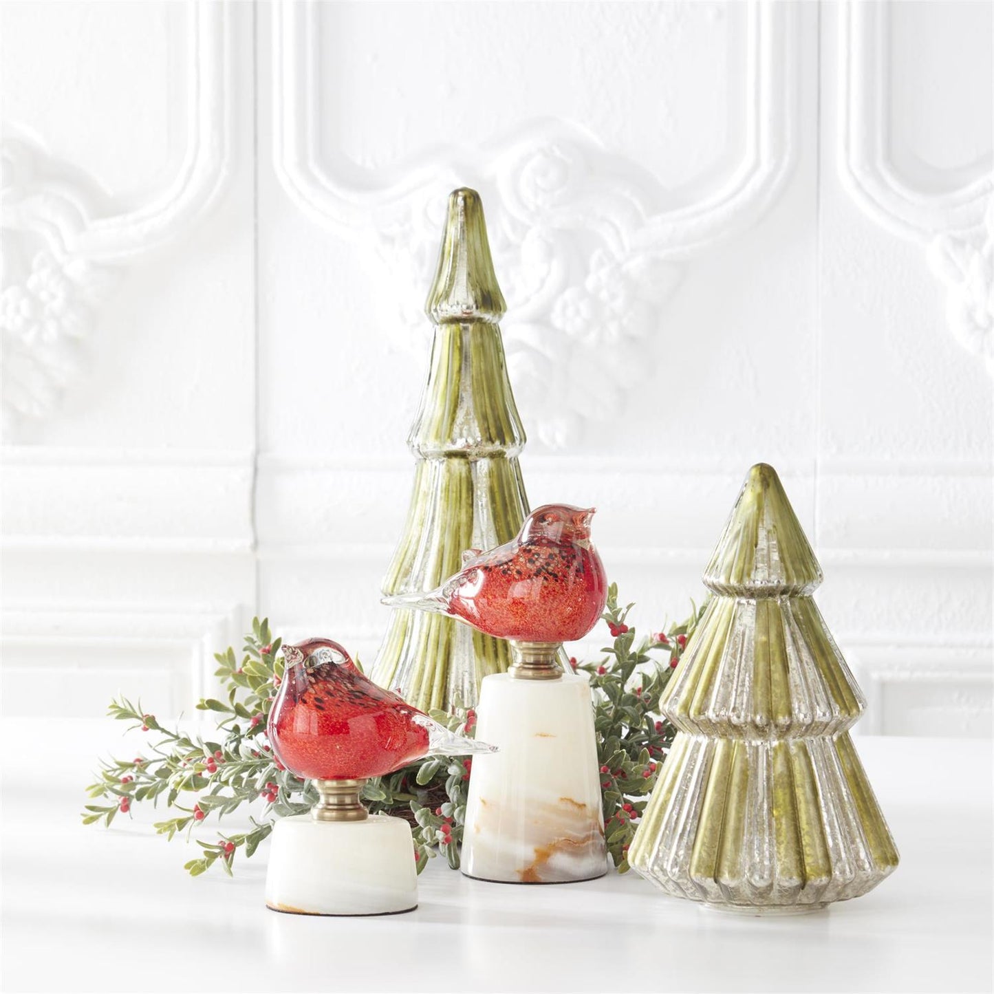 Ribbed Green Mercury Glass LED Trees (Various Sizes)