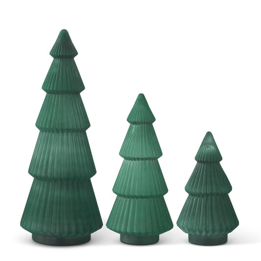 Set of 3 Green Flocked Glass Trees