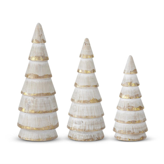Set of 3 Whitewashed Gold Gilded Wood Trees