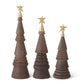 Set of 3 Brown Resin Woodgrain Christmas Trees w/Gold Stars