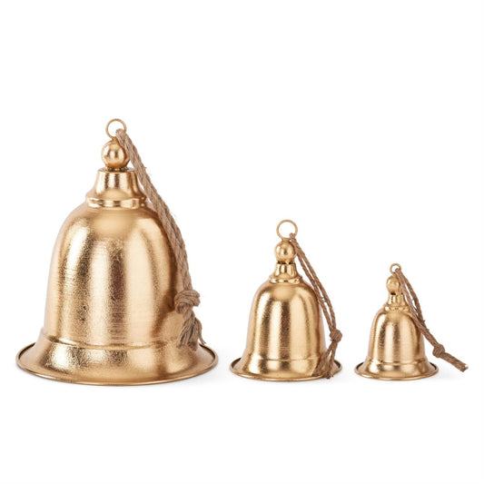 Set of 3 Gold Dome Bells with Rope Hanger