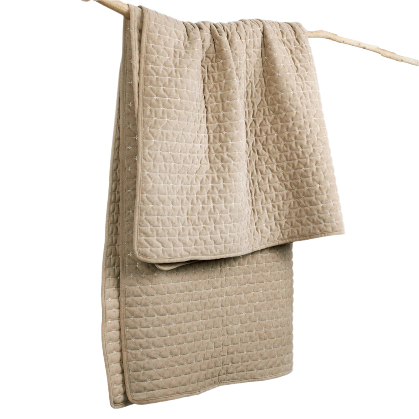 Velvet Stitch Quilted Throw Blanket, Taupe