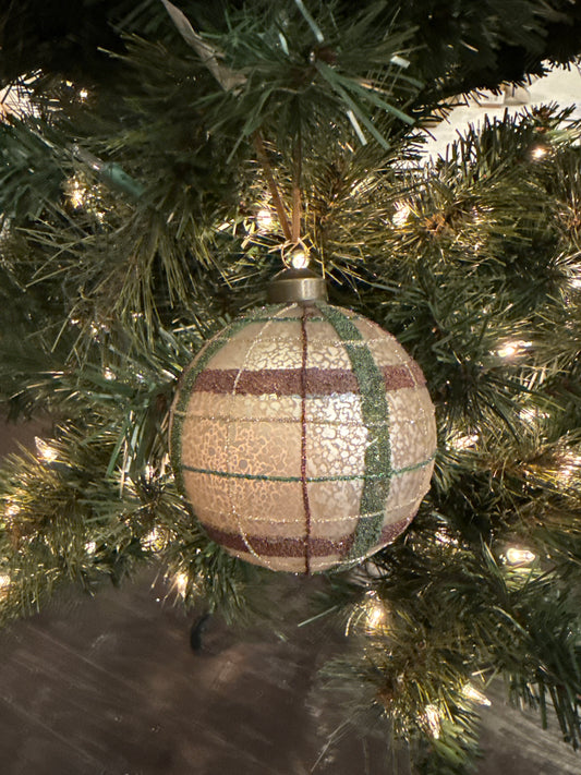 4" Glass Matte Plaid Ball Ornament (Various Colors)