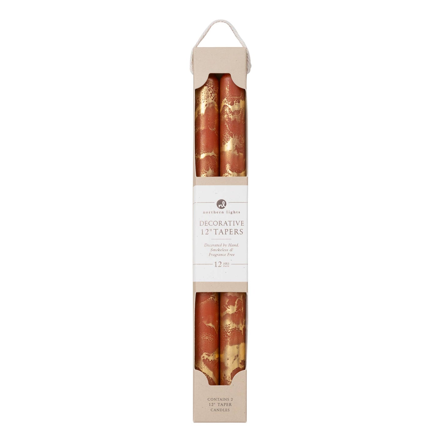 12" Terra Cotta w/ Gold Taper Candles (Pack of 2)