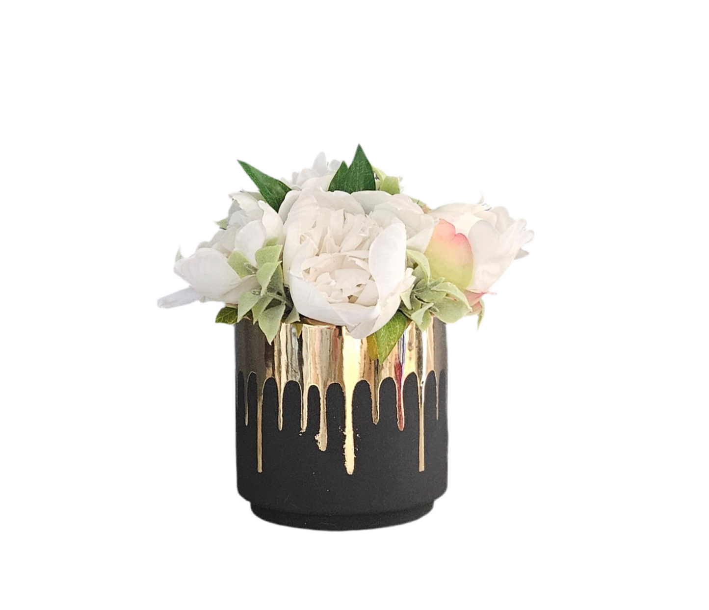 Cream Peony Sit Around in Black and Gold Container