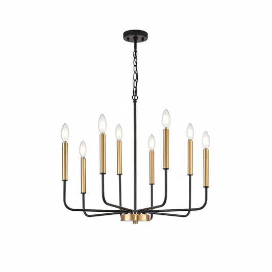 Chandelier with black and gold design in a room setting