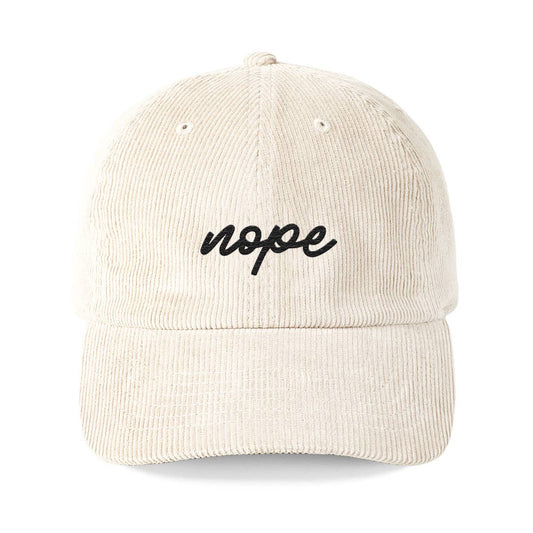 Nope Black Corduroy Cap: Creme