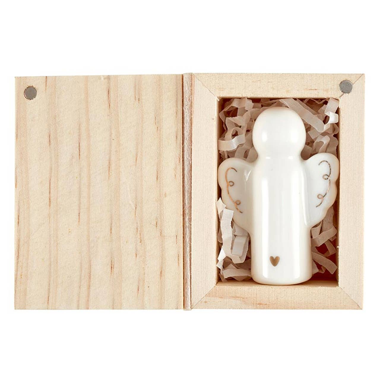 Angel Ceramic Figurine in Pine Wood Box