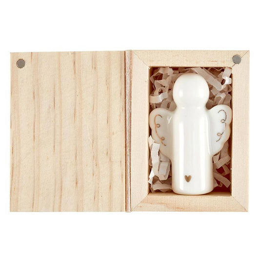 Angel Ceramic Figurine in Pine Wood Box