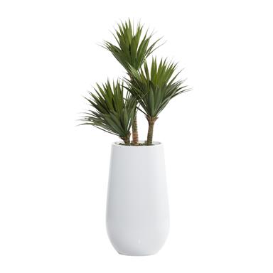 Green Faux Date Palm Plant in White Pot