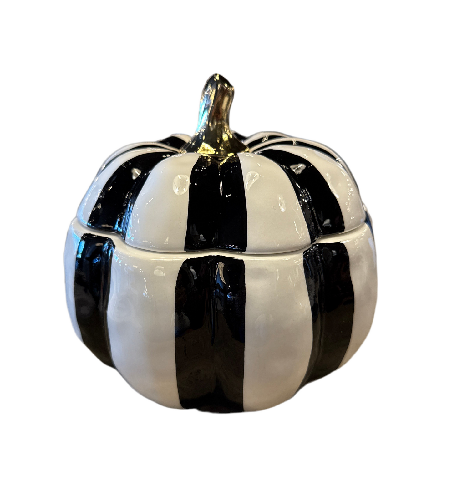 Black & White Striped Pumpkin with Gold Stem