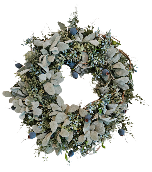 24" Everyday Wreath With Blue Pods