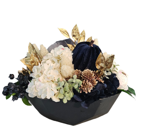 Fall Centerpiece in Black Metal Container