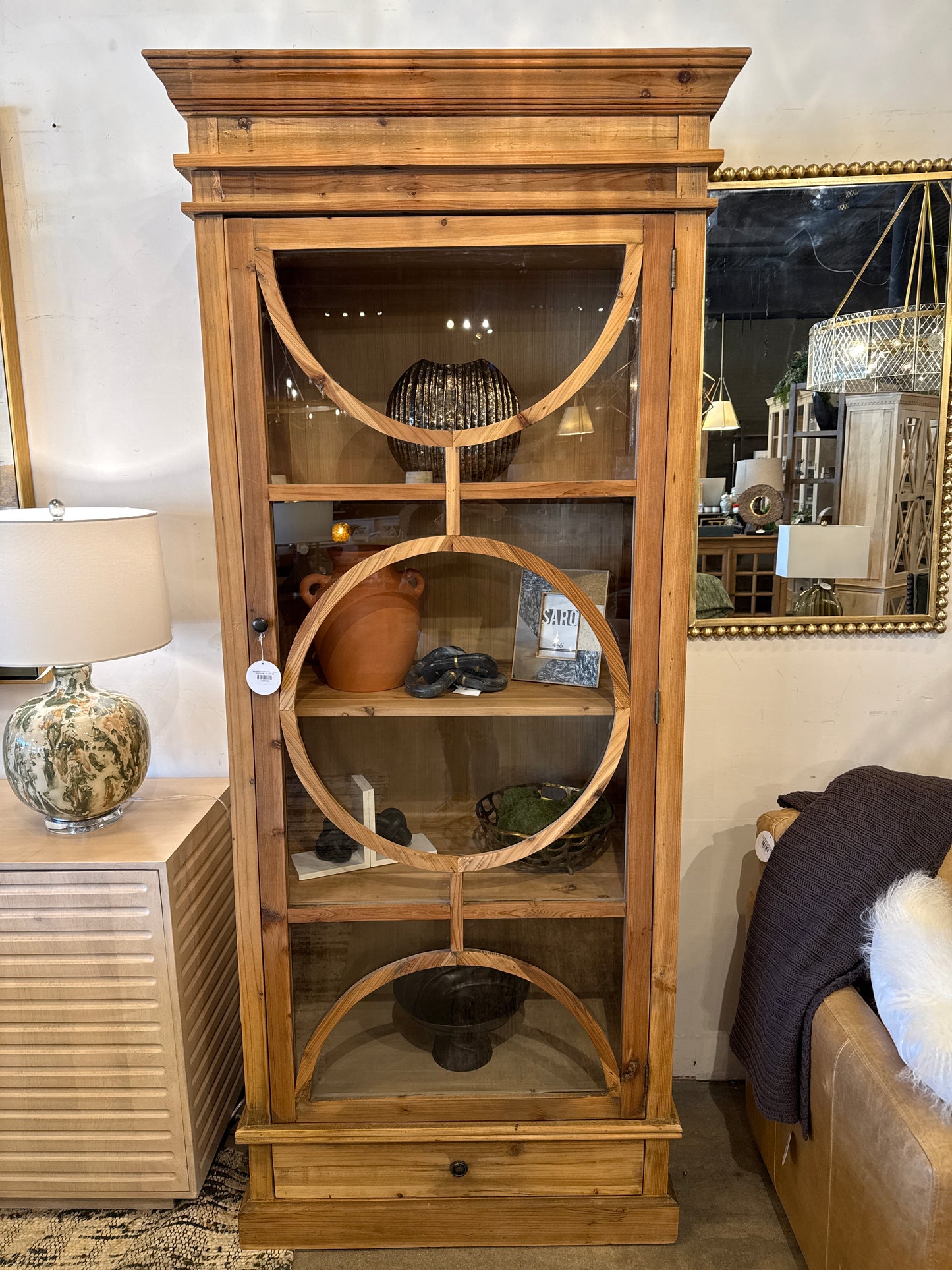 Alex Solid Elm and Glass Display Cabinet