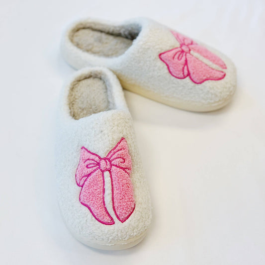 Pink Lounge Bow Cozy Slippers: S/M