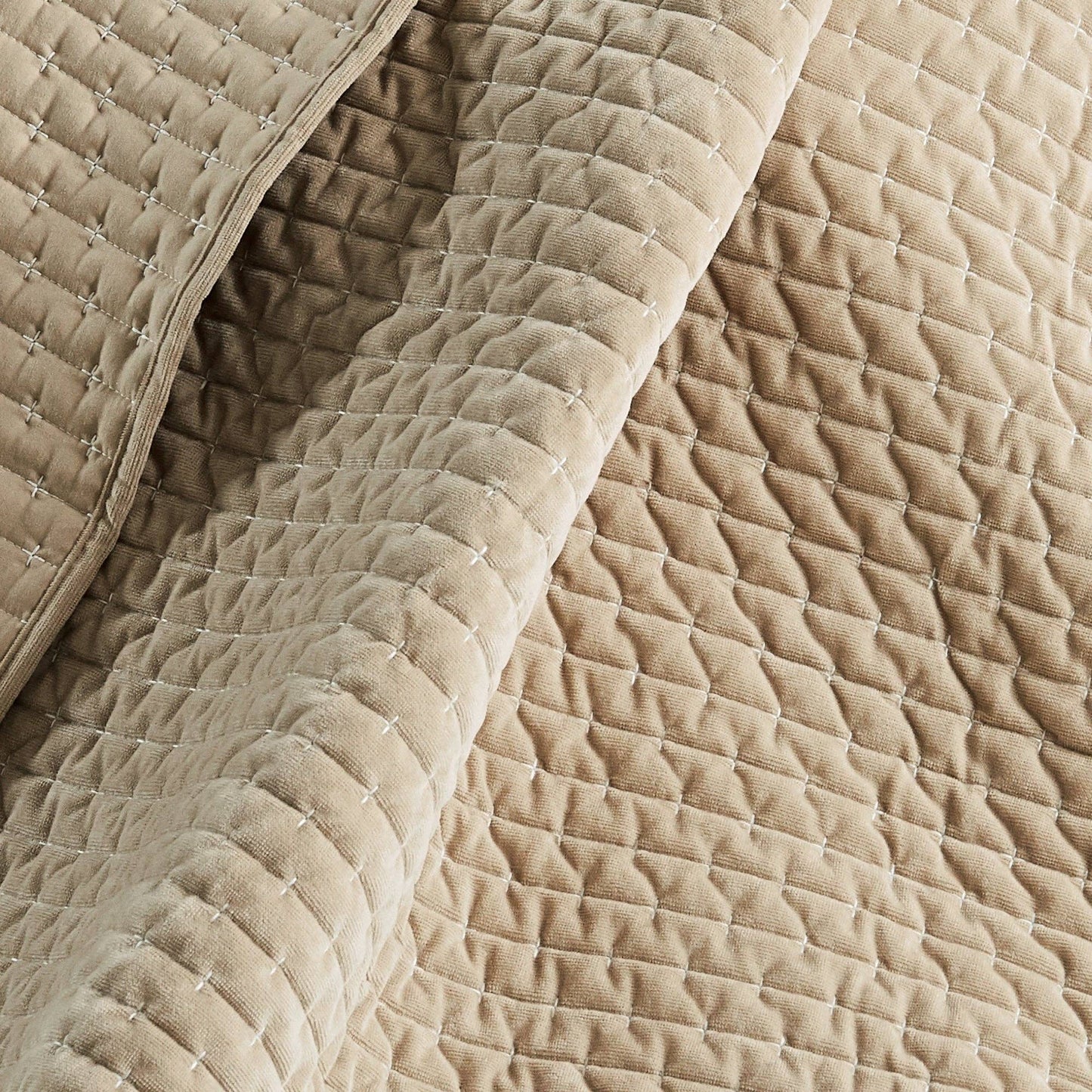 Velvet Stitch Quilted Throw Blanket, Taupe