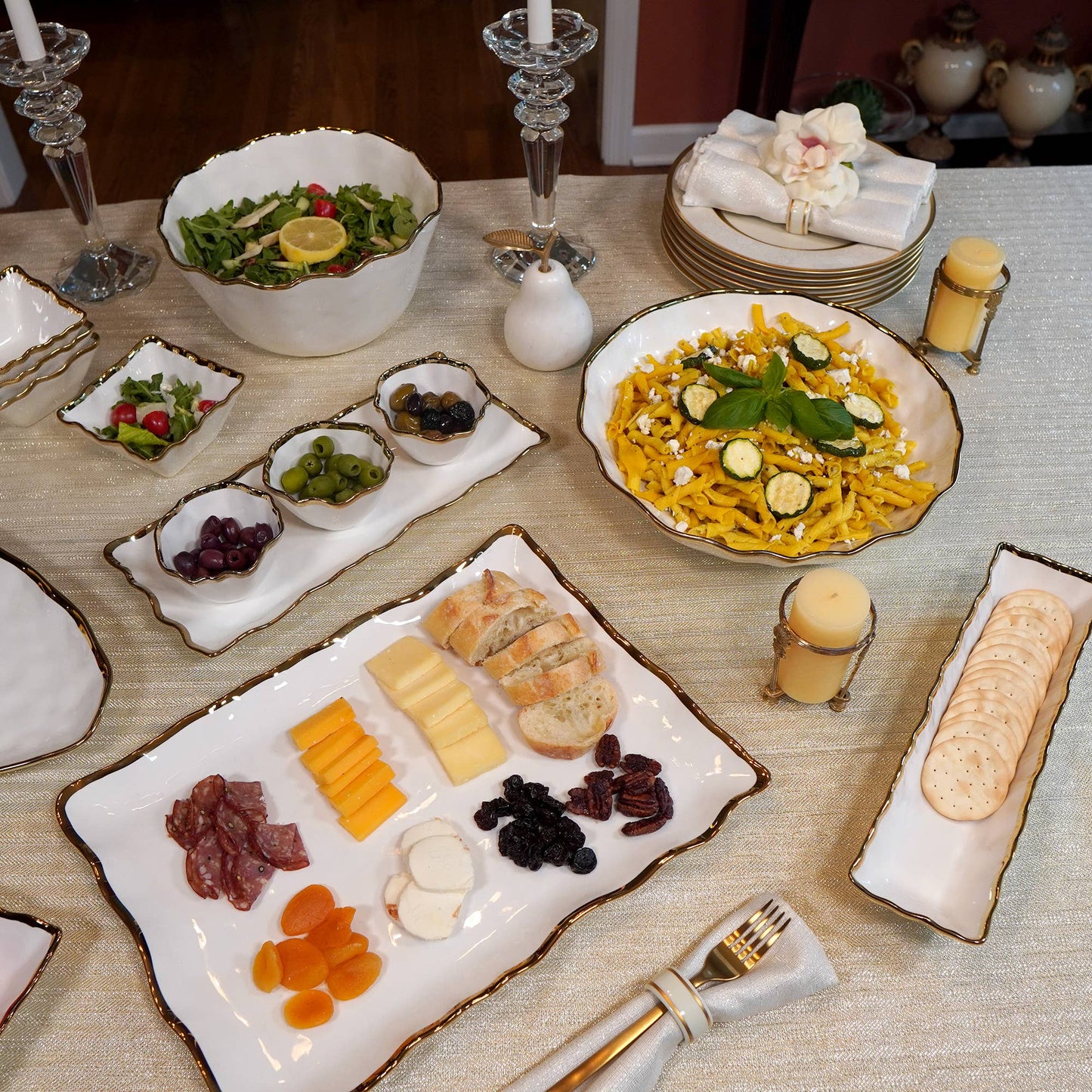 Regency Gold & White Tray w/ Bowls
