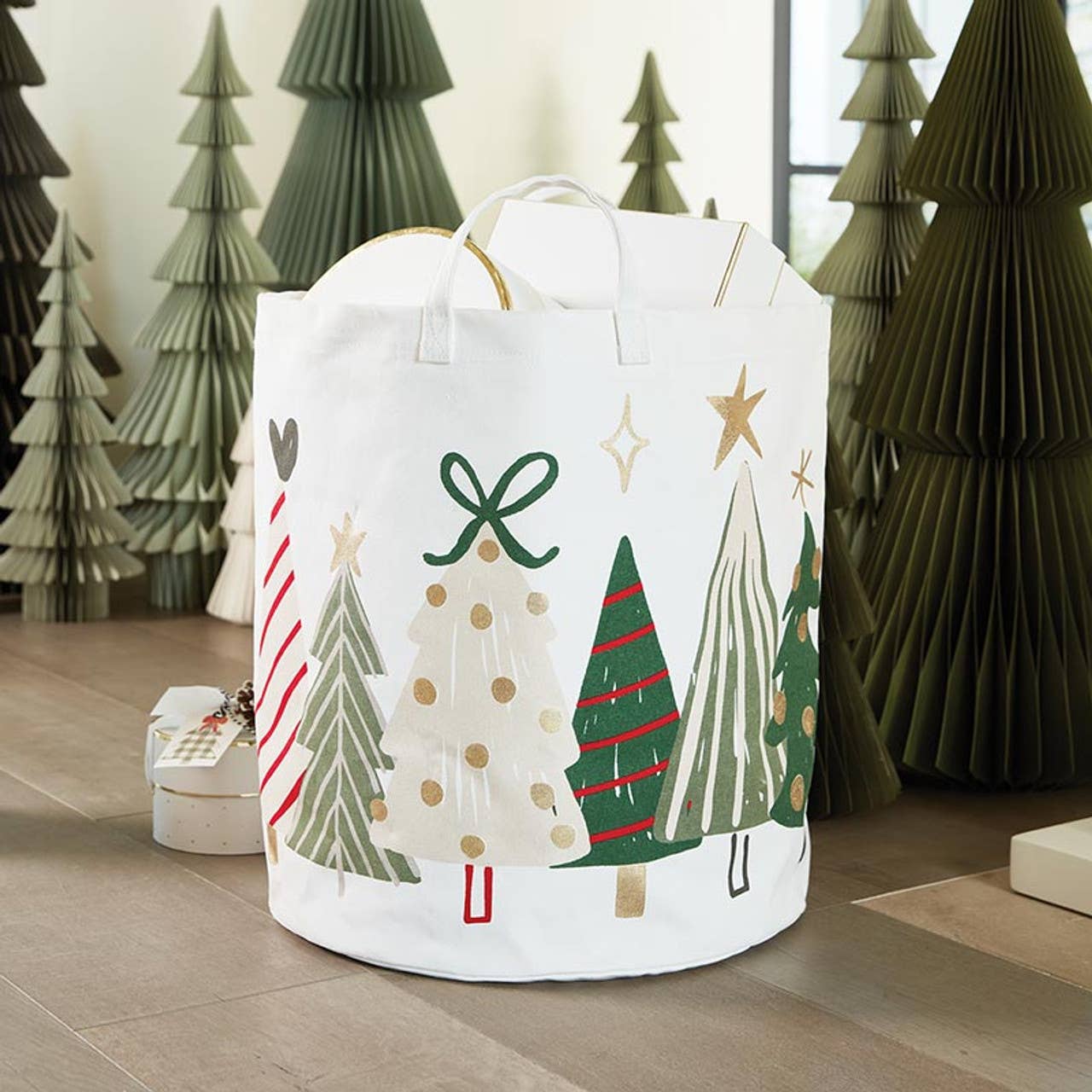 Large Canvas Storage Tote, Assorted Christmas Trees