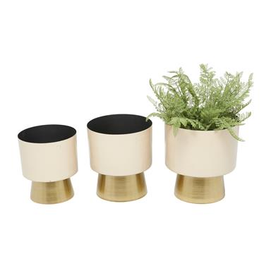 Cream Metal Planter with Gold Base (Various Sizes)