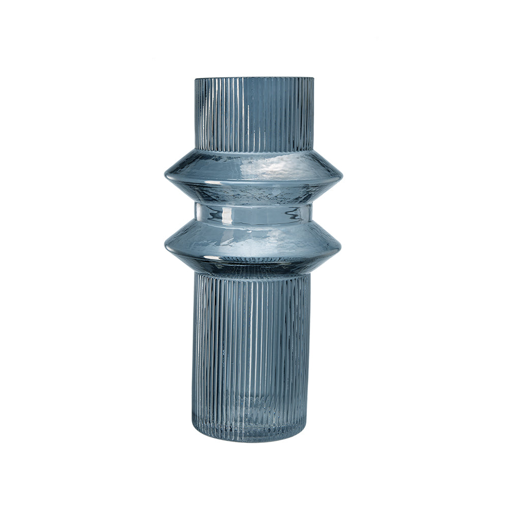 Fluted Clear Geo Blue Vase