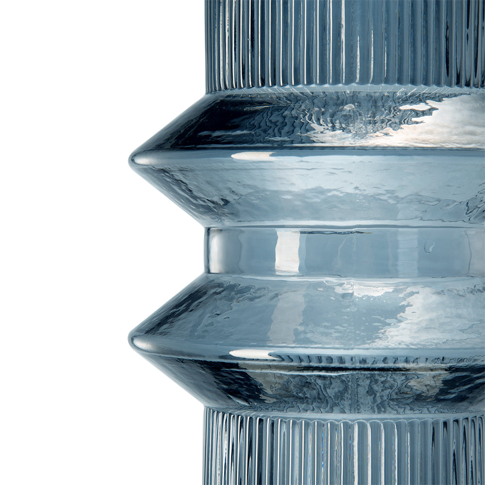 Fluted Clear Geo Blue Vase