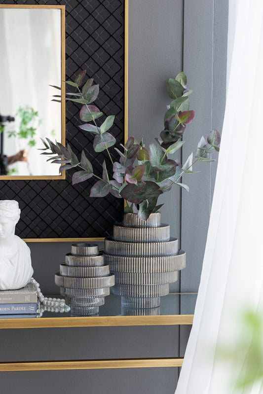 Tiered Geometric Vase, Smoked Blue (Various Sizes)