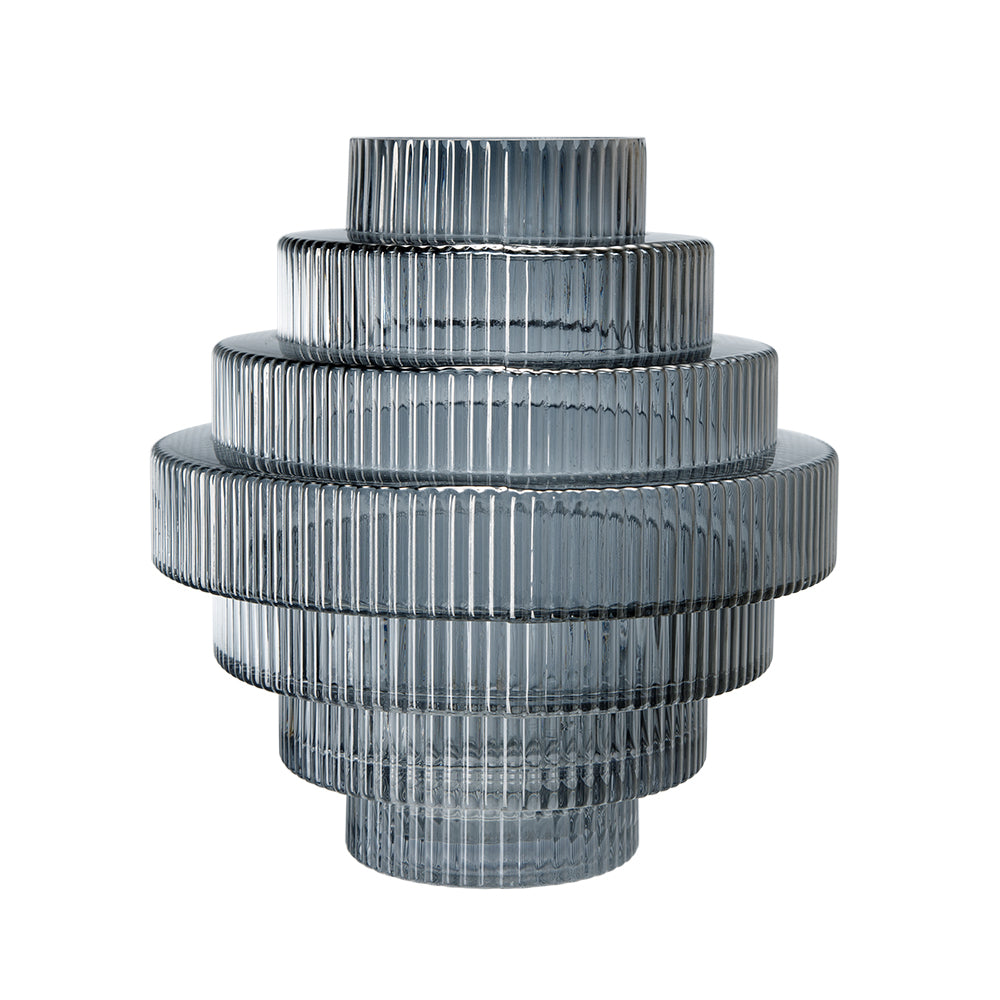 Tiered Geometric Vase, Smoked Blue (Various Sizes)
