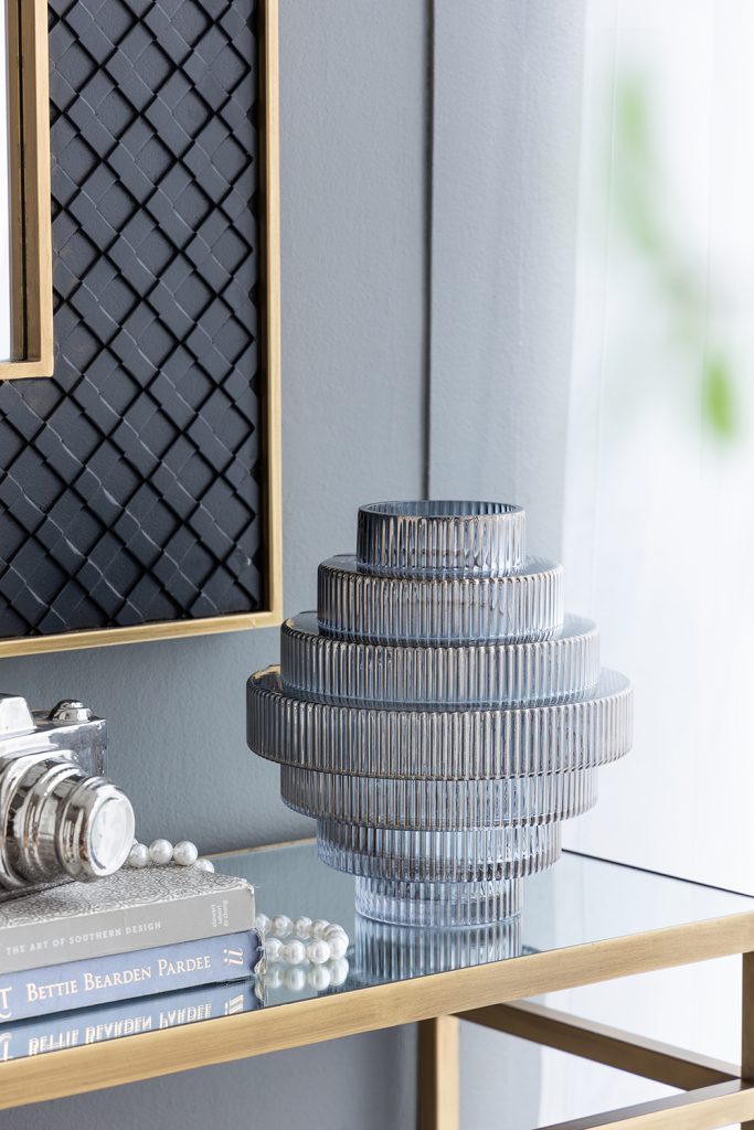 Tiered Geometric Vase, Smoked Blue (Various Sizes)