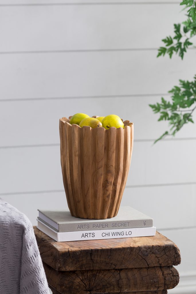 Vertical Stripes Teak Bowl