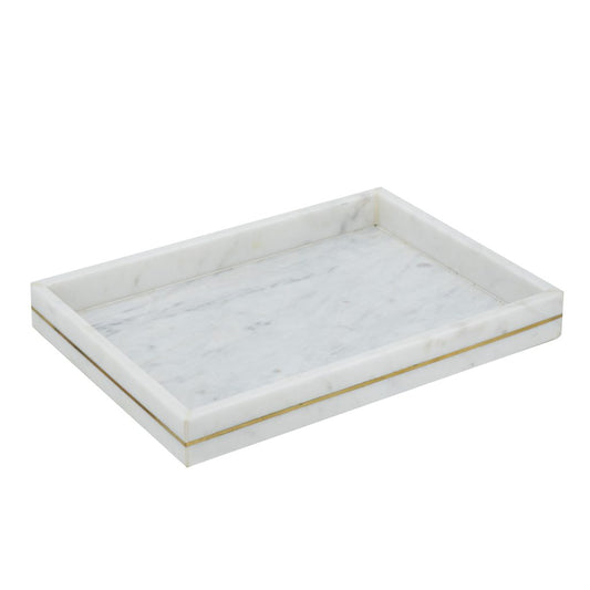 White Marble Tray w/ Brass Inlay