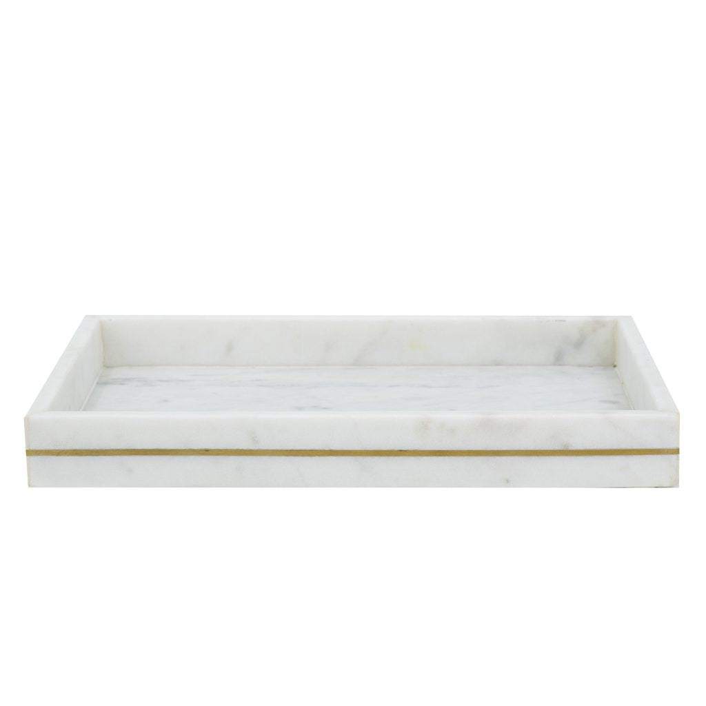 White Marble Tray w/ Brass Inlay