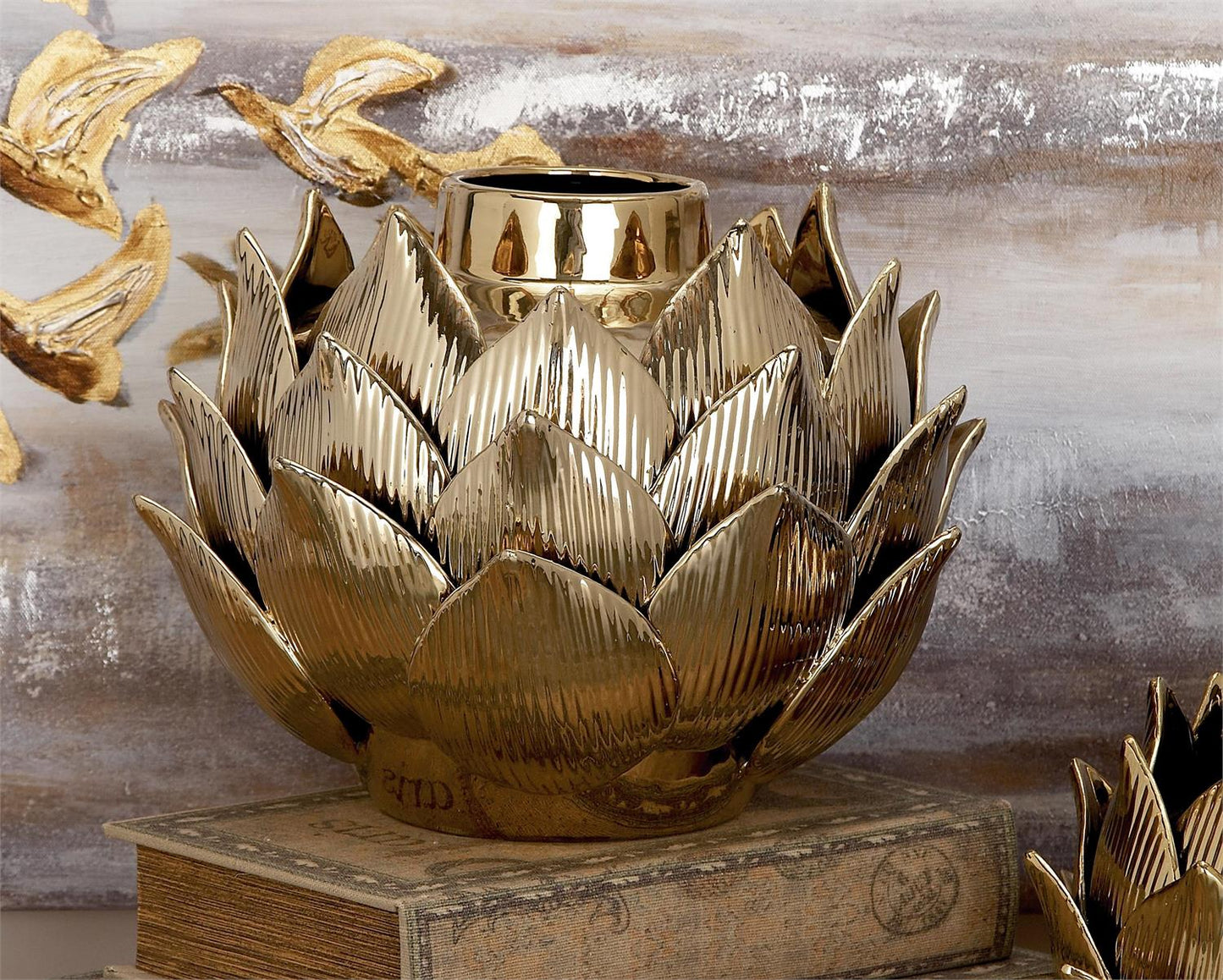 Gold Ceramic Floral Vase