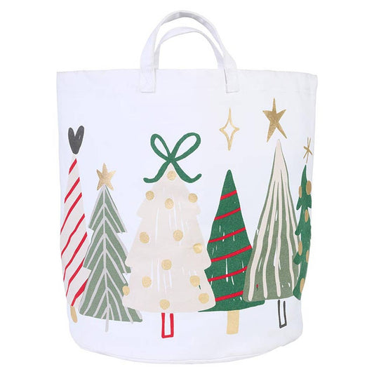 Large Canvas Storage Tote, Assorted Christmas Trees