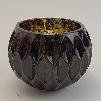 Round Embossed Candleholder, Black/Gold