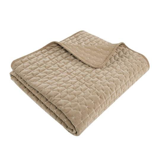 Velvet Stitch Quilted Throw Blanket, Taupe