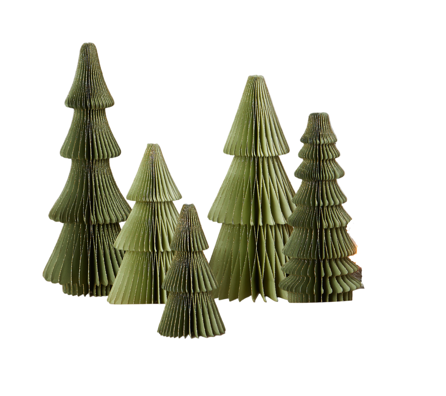 Olive Vintage Folding Paper Trees, Set of 5