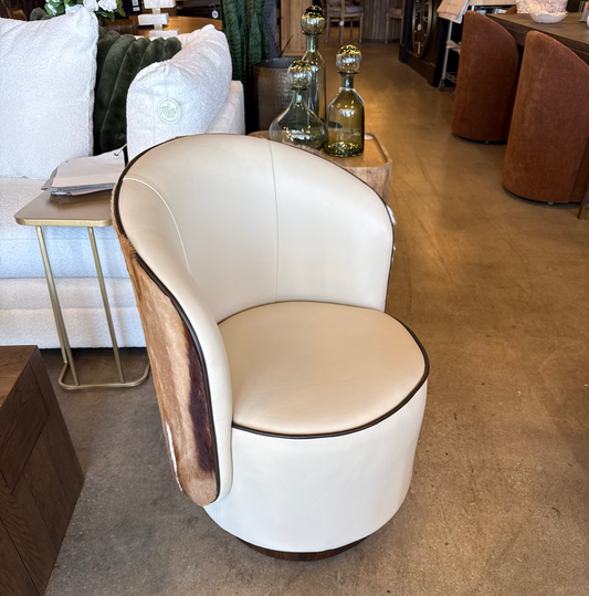 Abel Swivel Chair, Hide and Ivory Leather